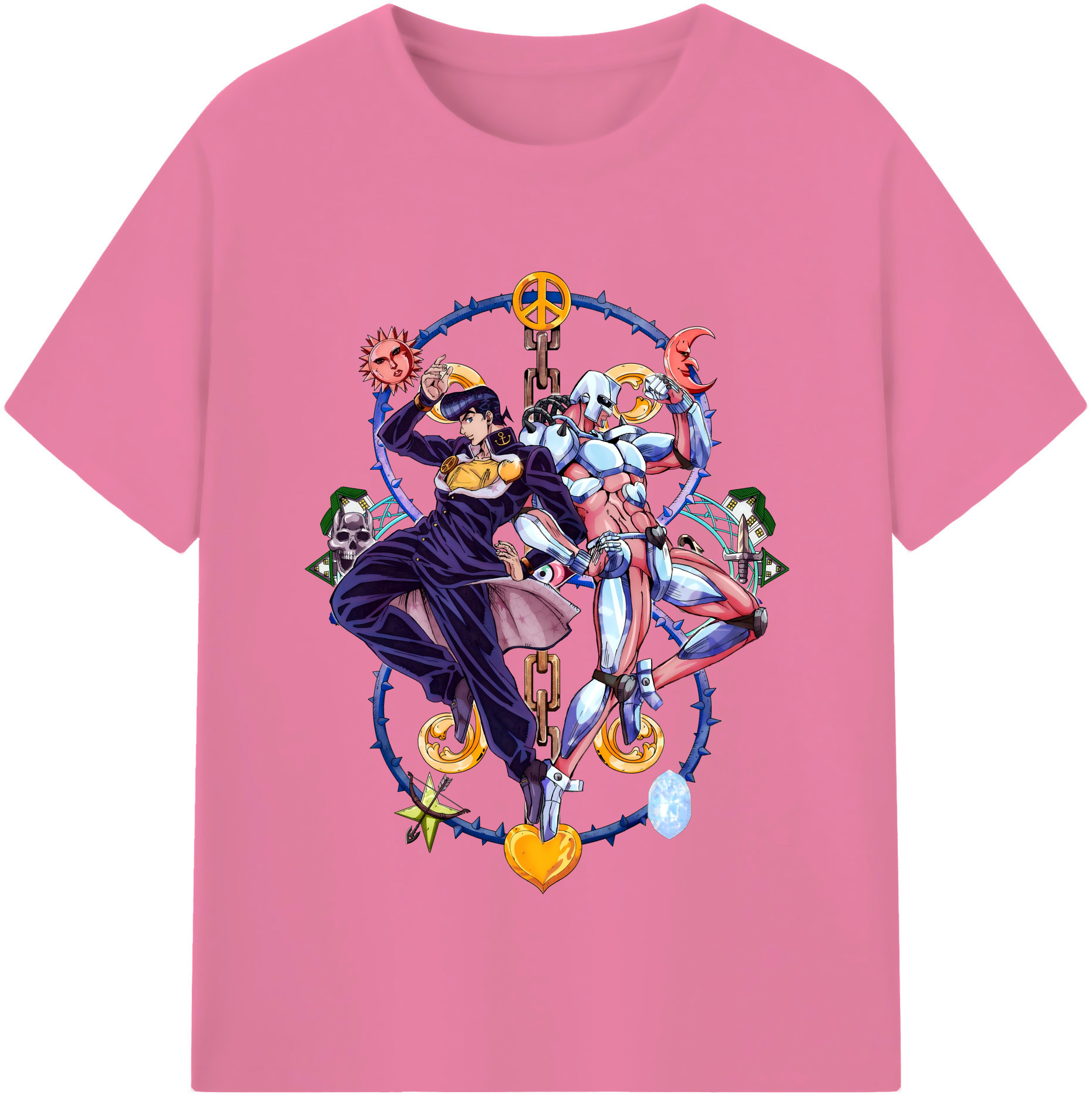 （画像用） ジョジョの奇妙な冒険 ひがしかた じょうすけ JoJo's Bizarre Adventure Higashikata Josuke 綿100％半袖Tシャツ（フロントプリント）